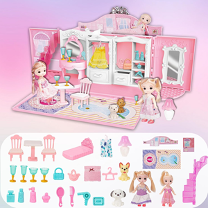 ست اسباب بازی خانه عروسکی 2 در 1 مدل کیف ویلایی 2in1 Portable Dollhouse Toy Playset with Carry Handle _اسباب بازی